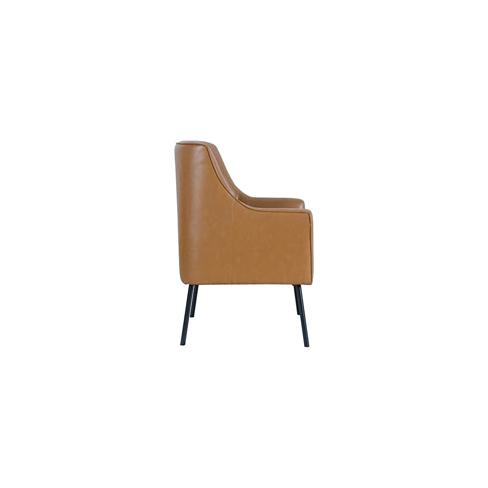 HomePop Modern Accent Chair, Homepop Home Décor, Accent Chairs for Living Room & Bedroom, Fabric Reading Living Room Side Chair, Single Sofa with Lounge Seat and Metal Legs- Carmel Faux Leather