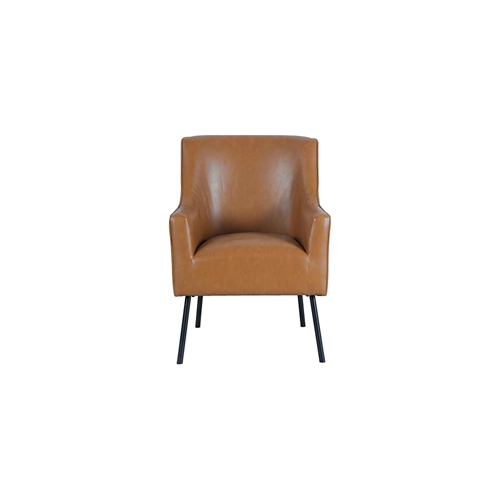 HomePop Modern Accent Chair, Homepop Home Décor, Accent Chairs for Living Room & Bedroom, Fabric Reading Living Room Side Chair, Single Sofa with Lounge Seat and Metal Legs- Carmel Faux Leather
