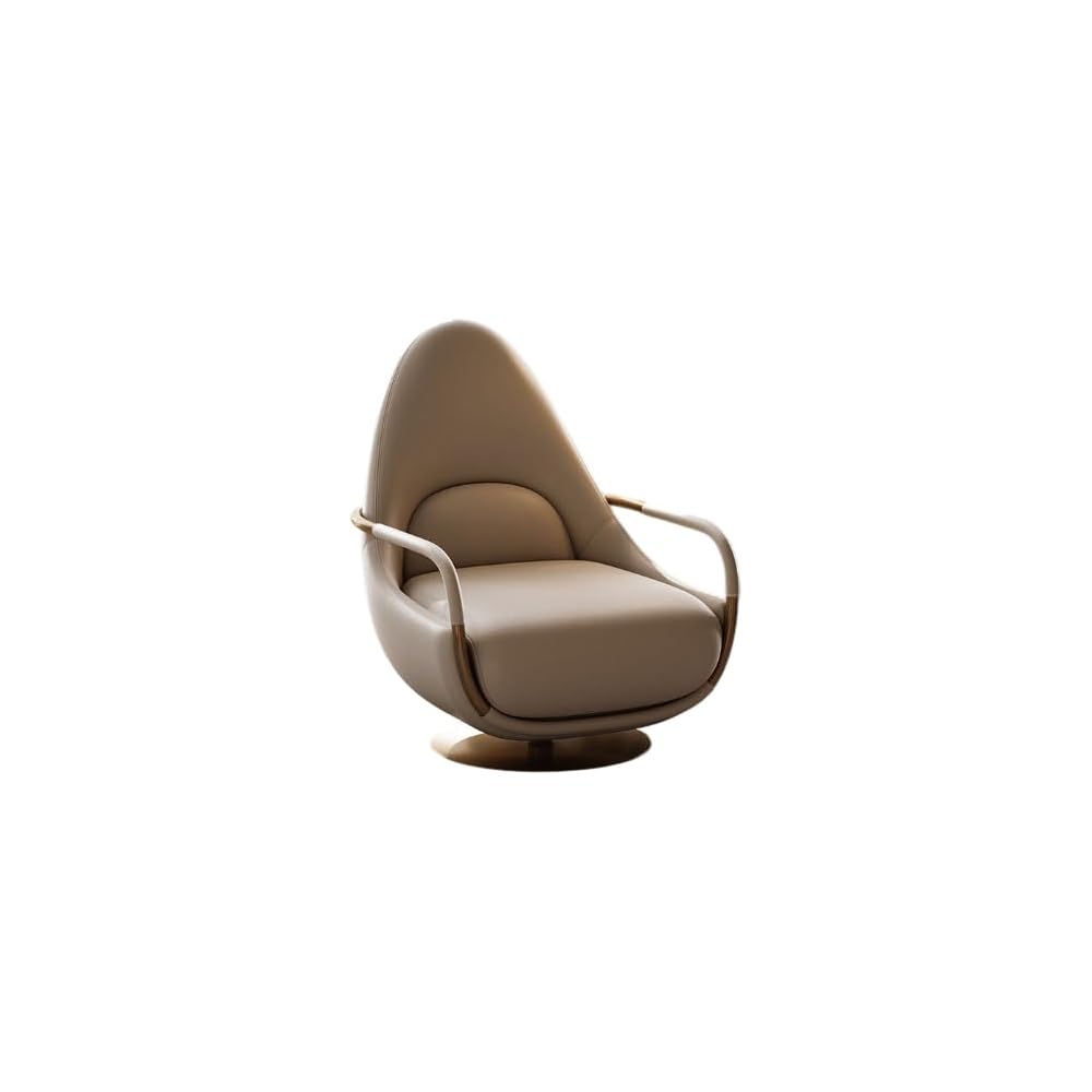 Luxury Swivel Accent Chair – Modern Genuine Leather Lounge Chair with 360° Rotation for Living Room Bedroom Reading Corner (Beige)