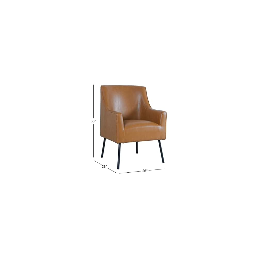 HomePop Modern Accent Chair, Homepop Home Décor, Accent Chairs for Living Room & Bedroom, Fabric Reading Living Room Side Chair, Single Sofa with Lounge Seat and Metal Legs- Carmel Faux Leather