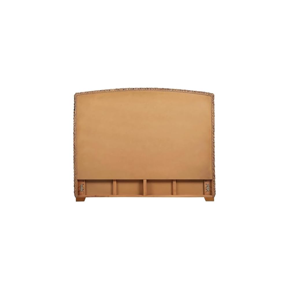 BOWERY HILL California King Panel Bed, Woven Banana Leaf Headboard and Footboard, Amber and Honey Finish, Tropical Style, 55" H x 78.75" W x 92.25" D, Durable Design for Bedroom Comfort