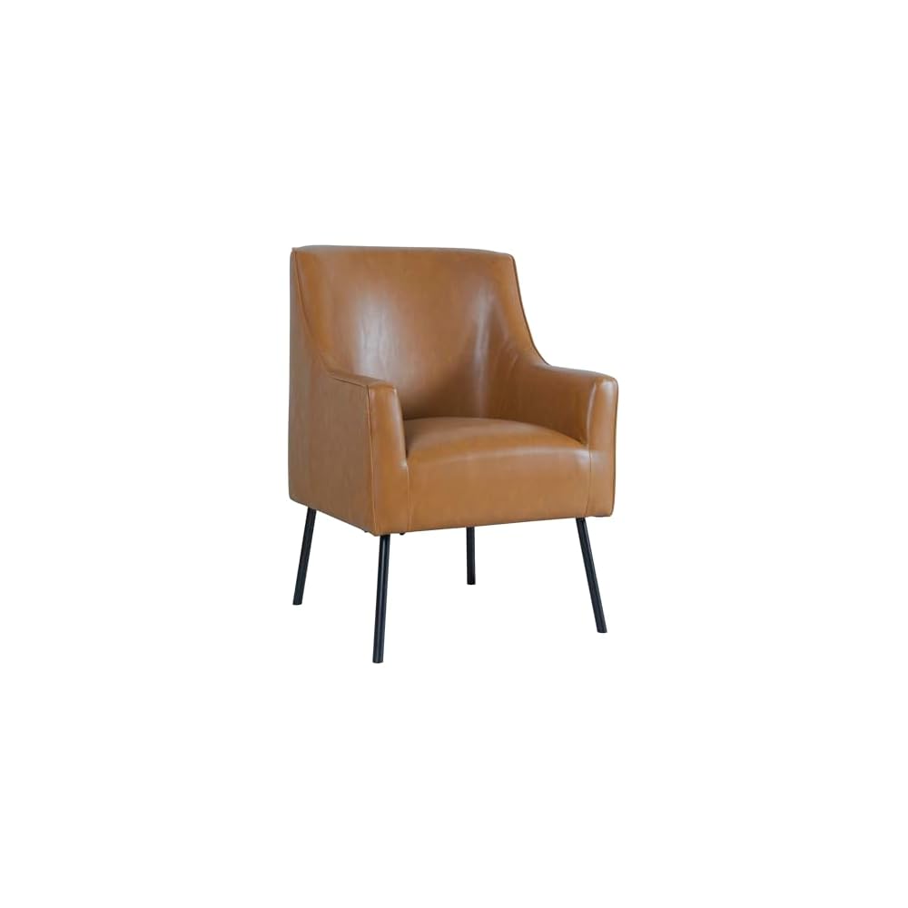 HomePop Modern Accent Chair, Homepop Home Décor, Accent Chairs for Living Room & Bedroom, Fabric Reading Living Room Side Chair, Single Sofa with Lounge Seat and Metal Legs- Carmel Faux Leather