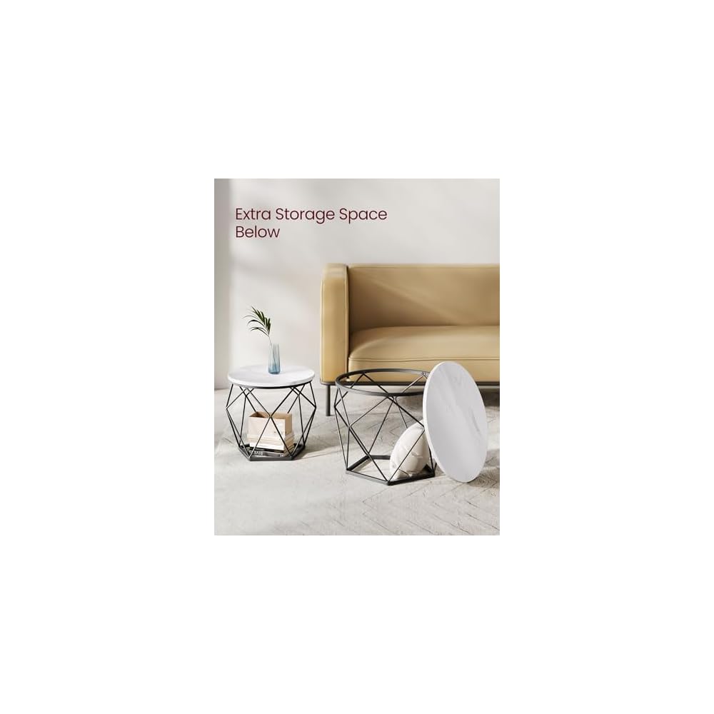 VASAGLE Small Round Coffee Table Set of 2, with Steel Frame