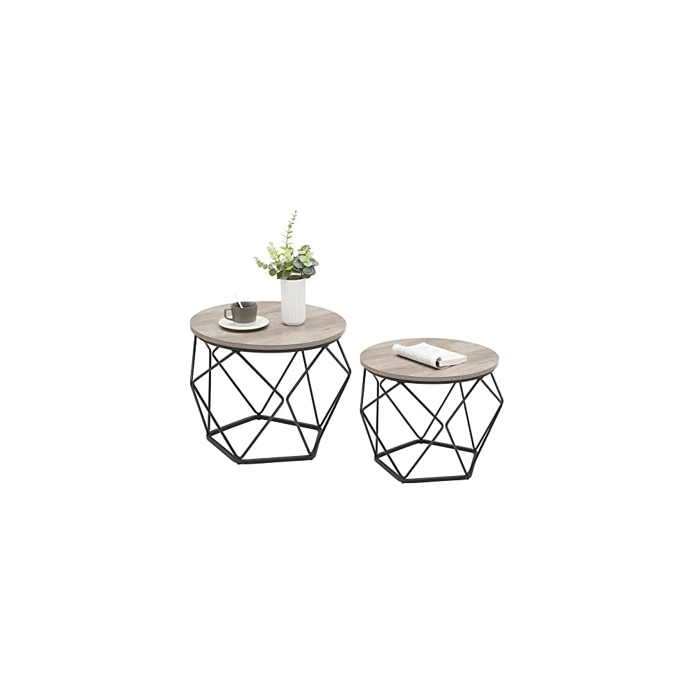 VASAGLE Small Round Coffee Table Set of 2, with Steel Frame