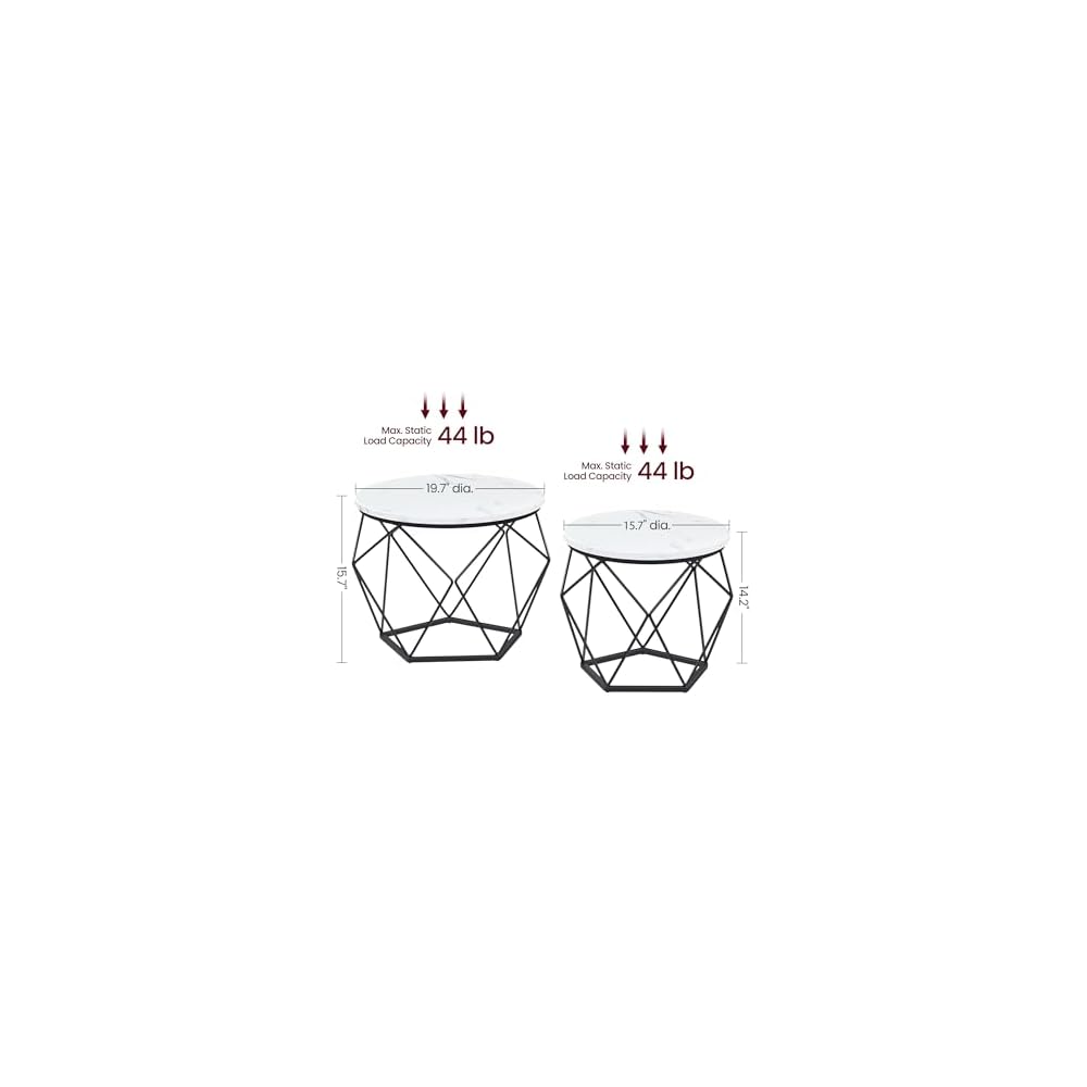 VASAGLE Small Round Coffee Table Set of 2, with Steel Frame