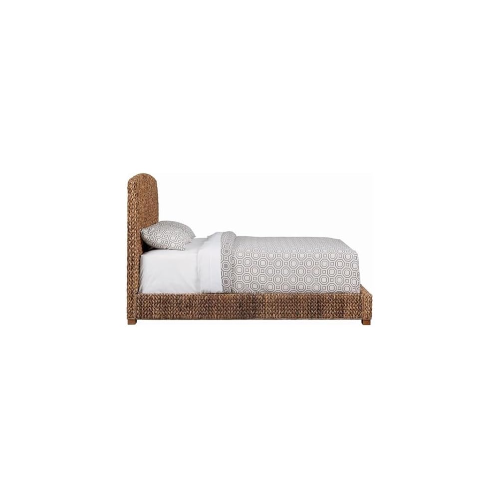 BOWERY HILL California King Panel Bed, Woven Banana Leaf Headboard and Footboard, Amber and Honey Finish, Tropical Style, 55" H x 78.75" W x 92.25" D, Durable Design for Bedroom Comfort
