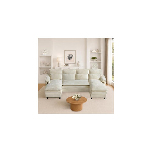 105" U Shaped Sectional Couch for Living Room, 4 Seater Cloud Sofa with Double Chaise and Dual Layer Cushion, Modern Comfy Chenille Upholstered Sofas for Apartment, Bedroom, Beige