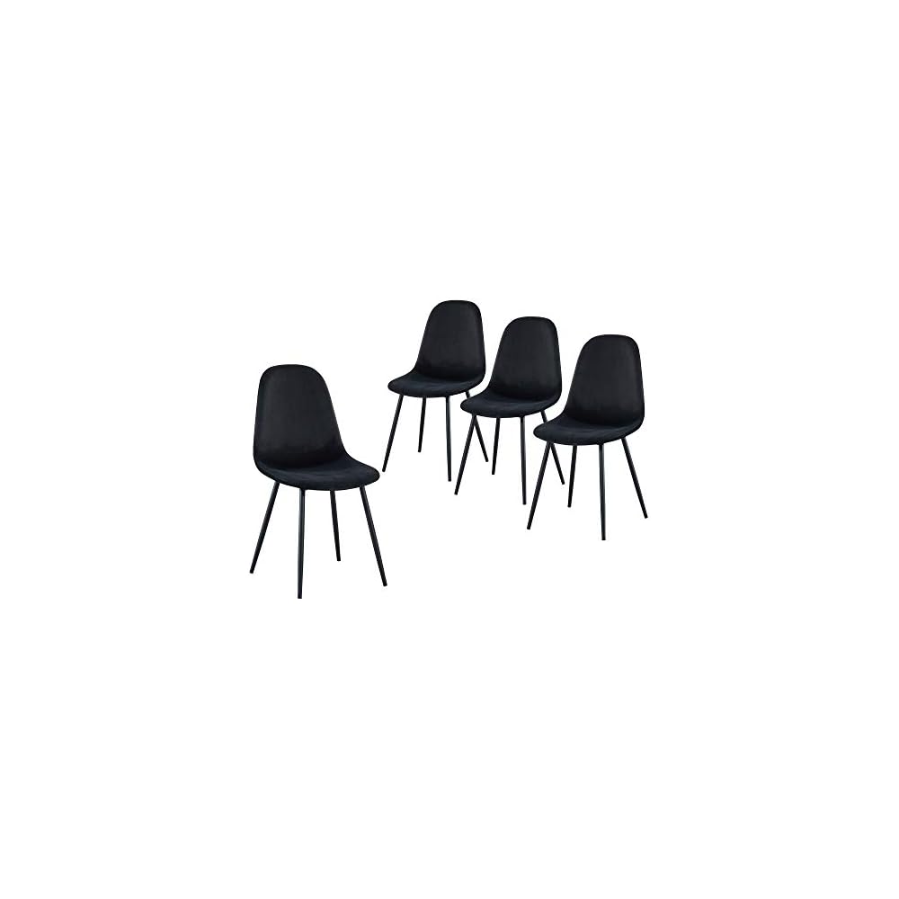 BAÏTA Set of 4 LENA chairs, black velvet, black metal legs