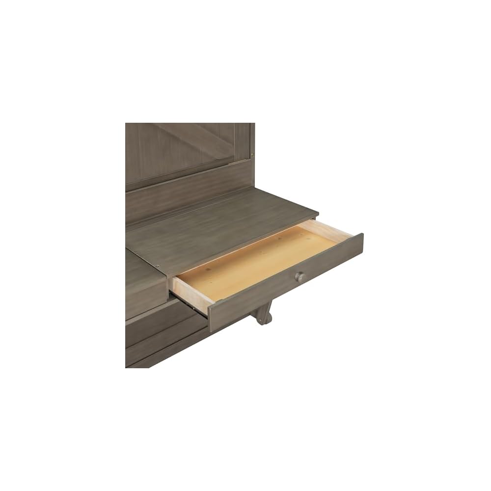 Virubi Queen Horizontal Murphy Bed with Desk and Storage Drawers & Mirror, Wood Farmhouse Folding Murphy Bed Cabinet with Side Drawers and Vanity Desk, for Adults (Distressed Gray)