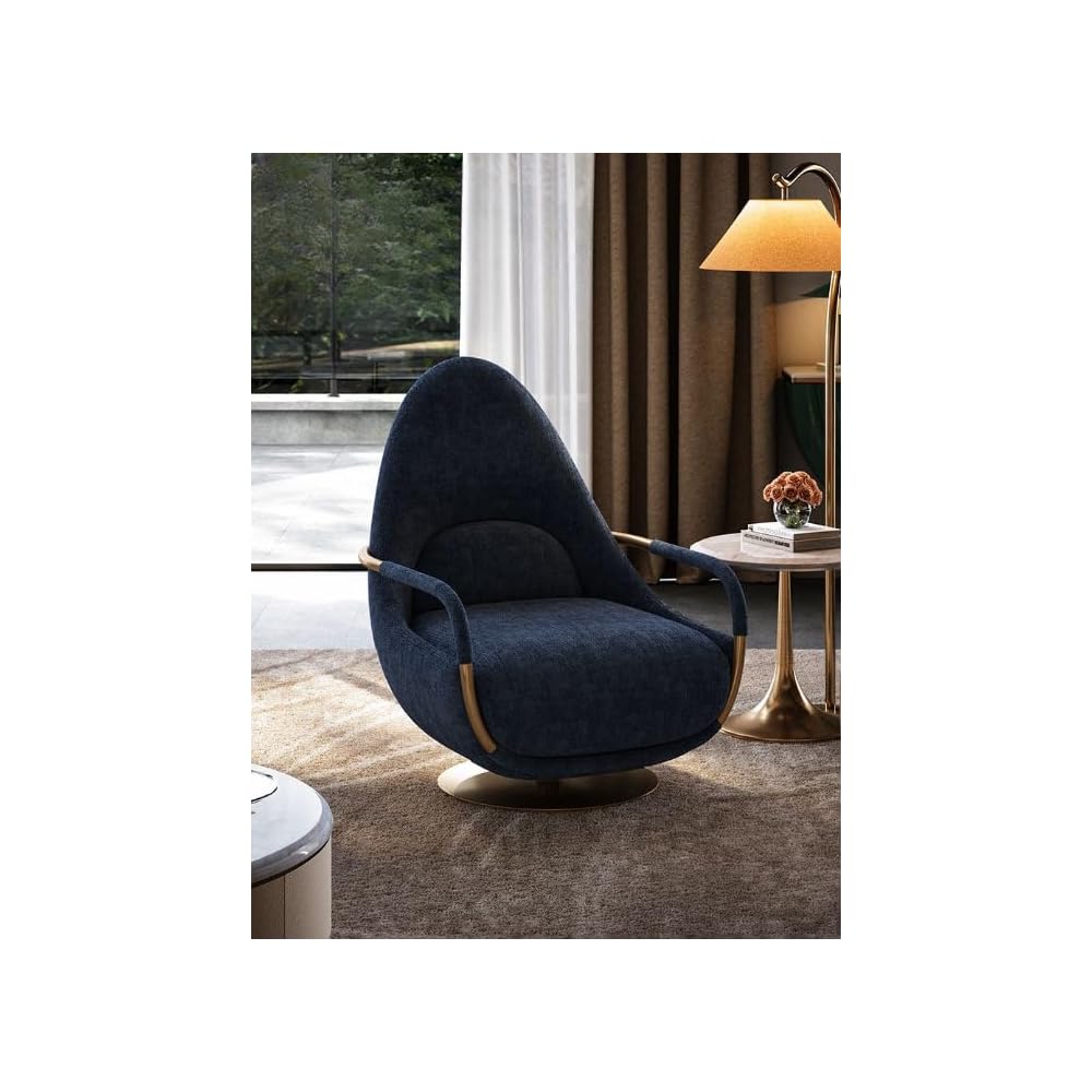 Luxury Swivel Accent Chair – Modern Genuine Leather Lounge Chair with 360° Rotation for Living Room Bedroom Reading Corner (Beige)