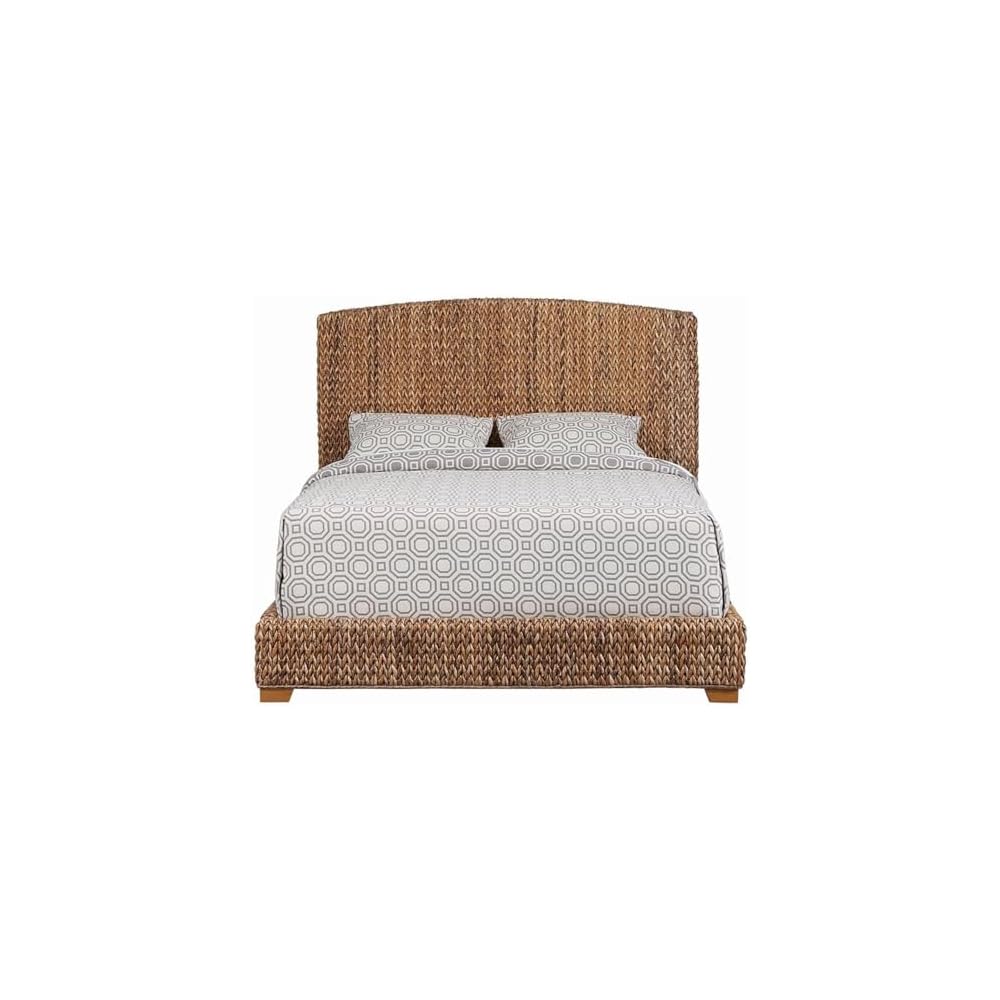 BOWERY HILL California King Panel Bed, Woven Banana Leaf Headboard and Footboard, Amber and Honey Finish, Tropical Style, 55" H x 78.75" W x 92.25" D, Durable Design for Bedroom Comfort