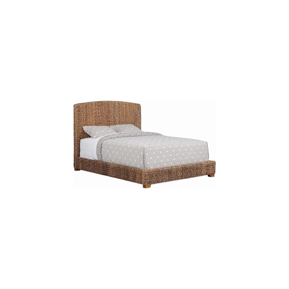 BOWERY HILL California King Panel Bed, Woven Banana Leaf Headboard and Footboard, Amber and Honey Finish, Tropical Style, 55" H x 78.75" W x 92.25" D, Durable Design for Bedroom Comfort