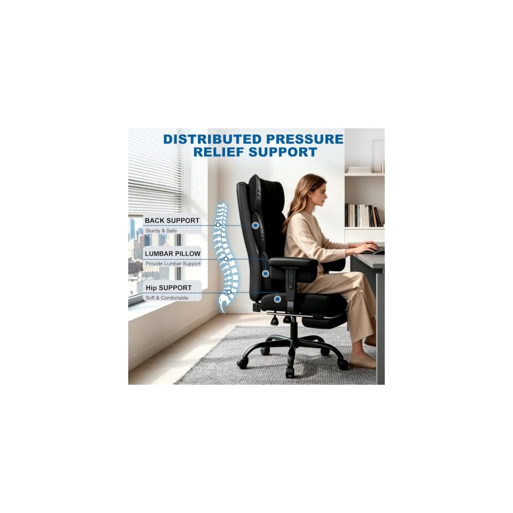 Misolant Multi-Adjustable Leather Executive Office Chair with Adjustable Armrests & Seat Height for Executive Office and Home Workplace,Black