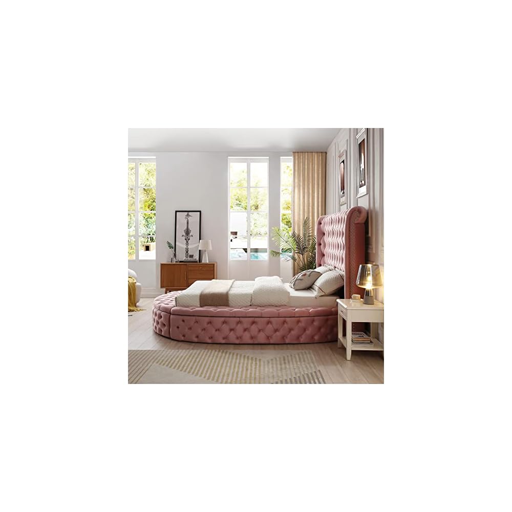 Better Home Products Elizabeth Velvet King Bed in Pink Finish (King)