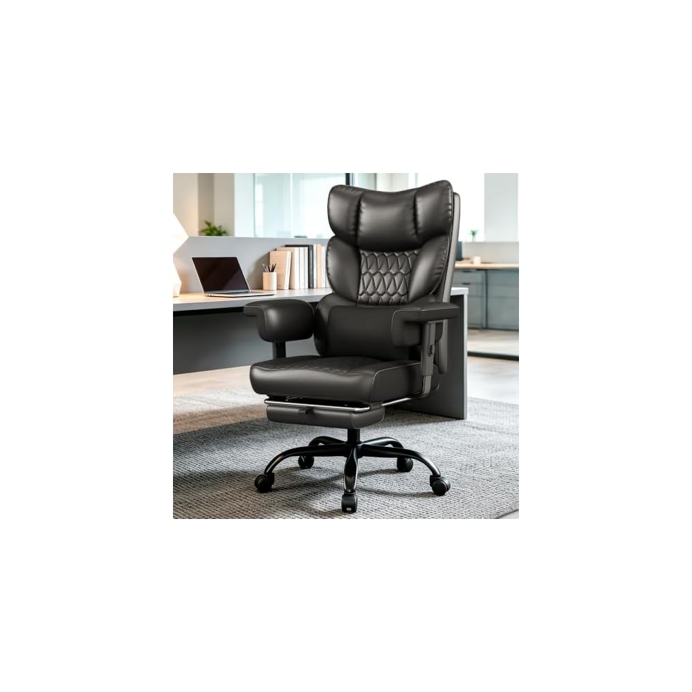 Misolant Multi-Adjustable Leather Executive Office Chair with Adjustable Armrests & Seat Height for Executive Office and Home Workplace,Black