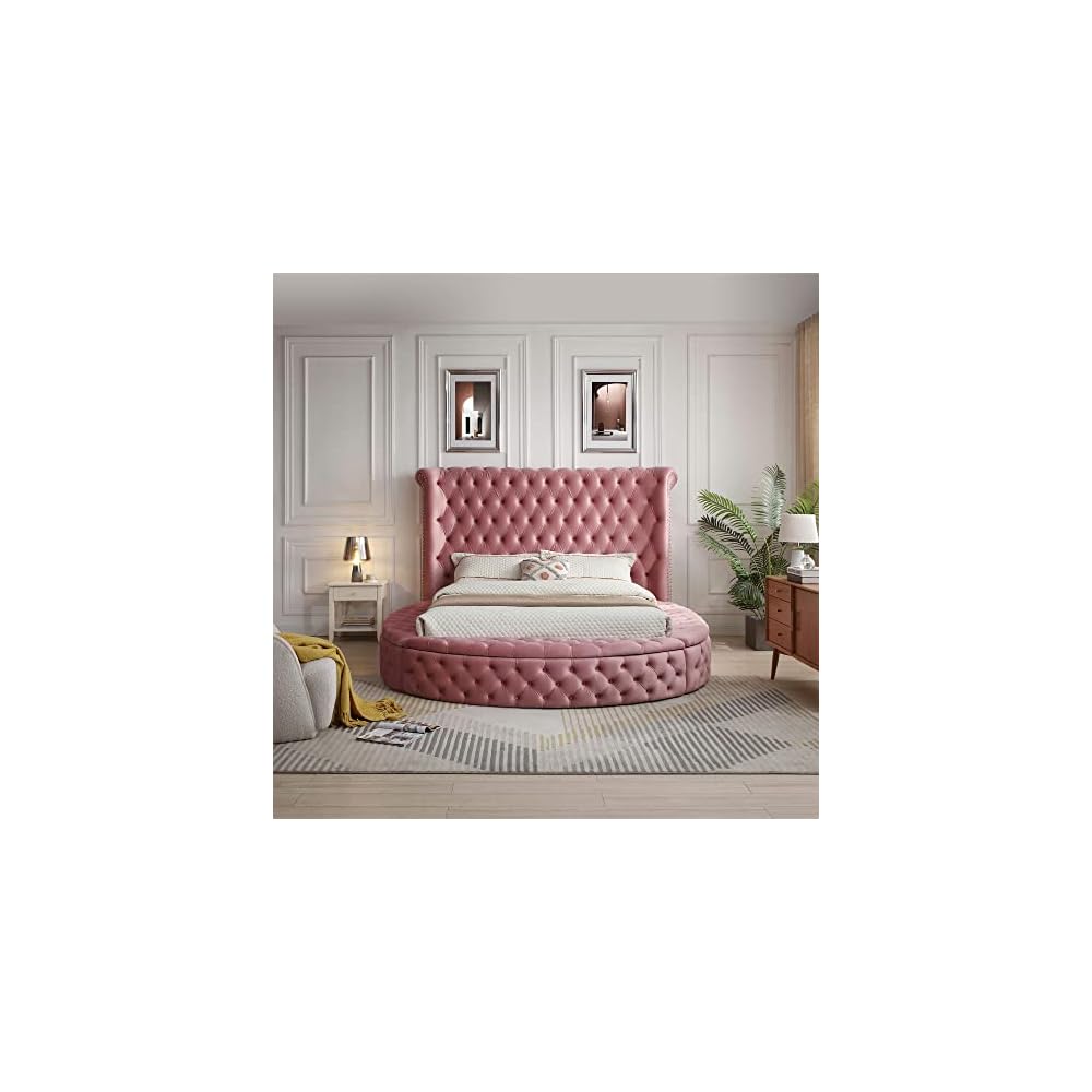 Better Home Products Elizabeth Velvet King Bed in Pink Finish (King)