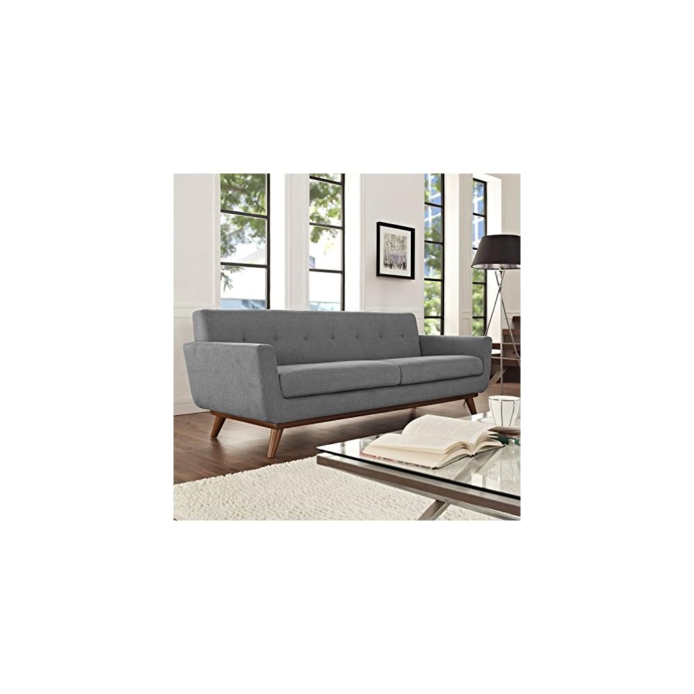 Modway Engage Mid-Century Modern Upholstered Fabric Sofa in Expectation Gray