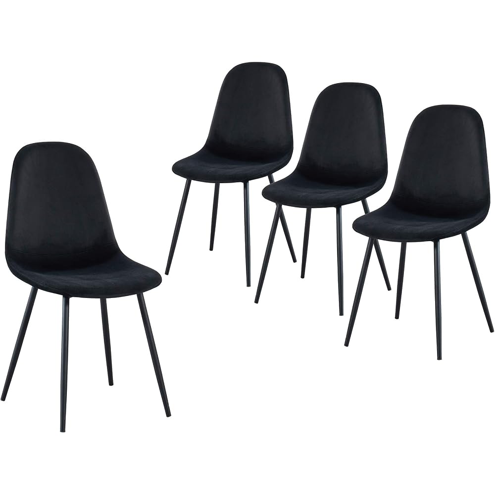 BAÏTA Set of 4 LENA chairs, black velvet, black metal legs