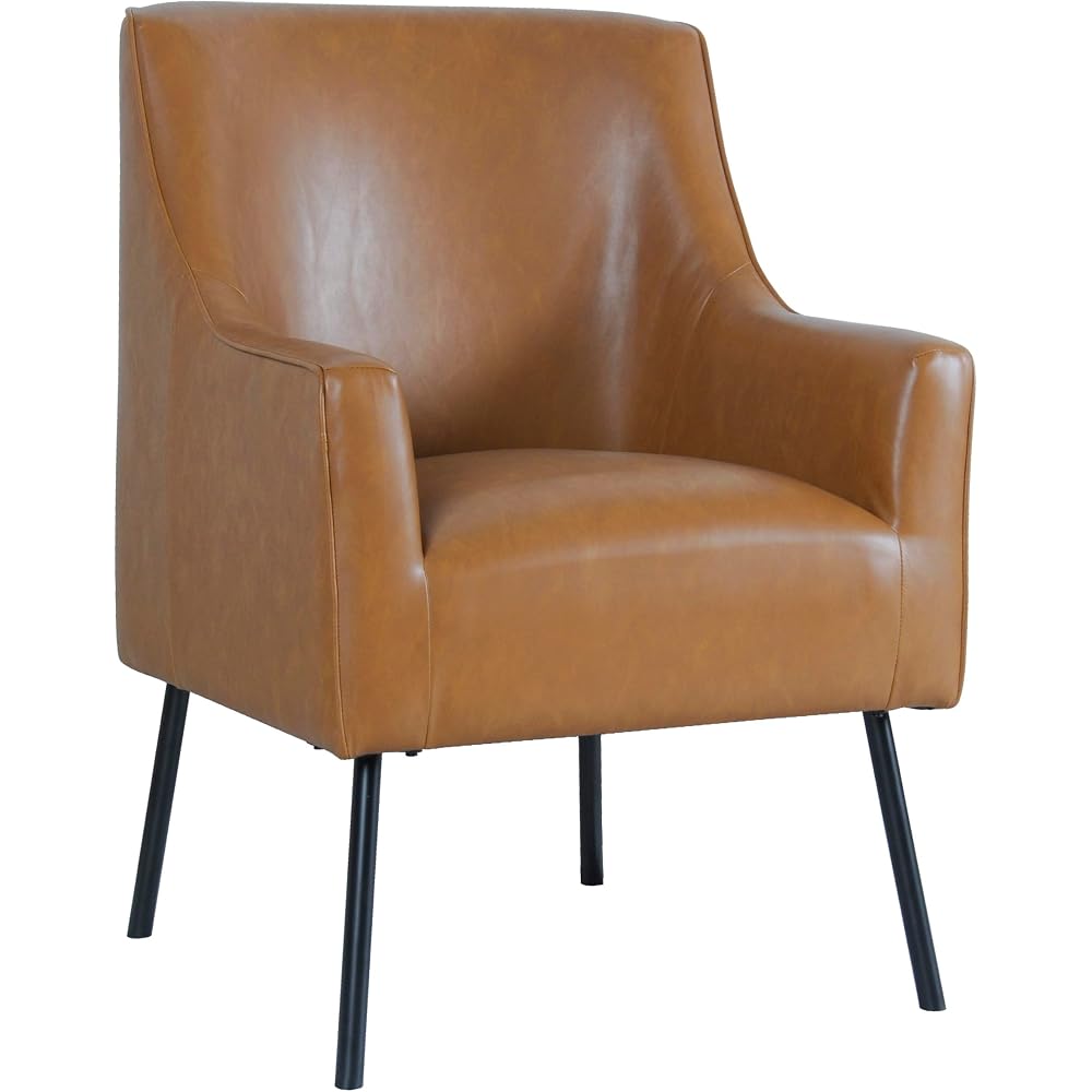 HomePop Modern Accent Chair, Homepop Home Décor, Accent Chairs for Living Room & Bedroom, Fabric Reading Living Room Side Chair, Single Sofa with Lounge Seat and Metal Legs- Carmel Faux Leather