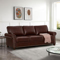 Antetek Comfy Upholstered PU Leather Sofa, 82.6-inch Mid-Century Modern Loveseat Sofas with Storage Space & Solid Bun Feet, 3-Seater Couches for Living Room Small Space, Bedroom, Red Brown