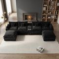 KEIKI 141-Inch U Shaped Corduroy Cloud Couch, 6 Seat Sofa Set, Black