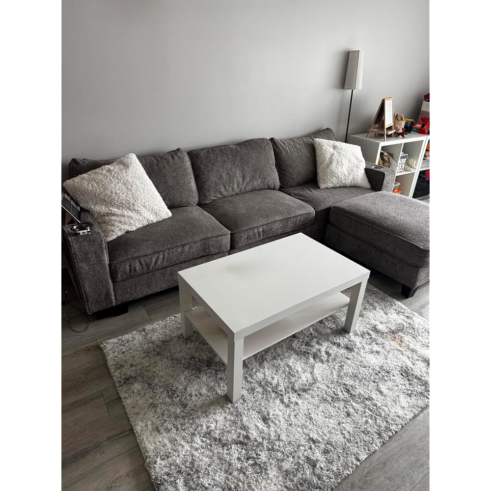 L-Shaped Sectional Couch for Living Room with Storage Drawers & Cup Holders