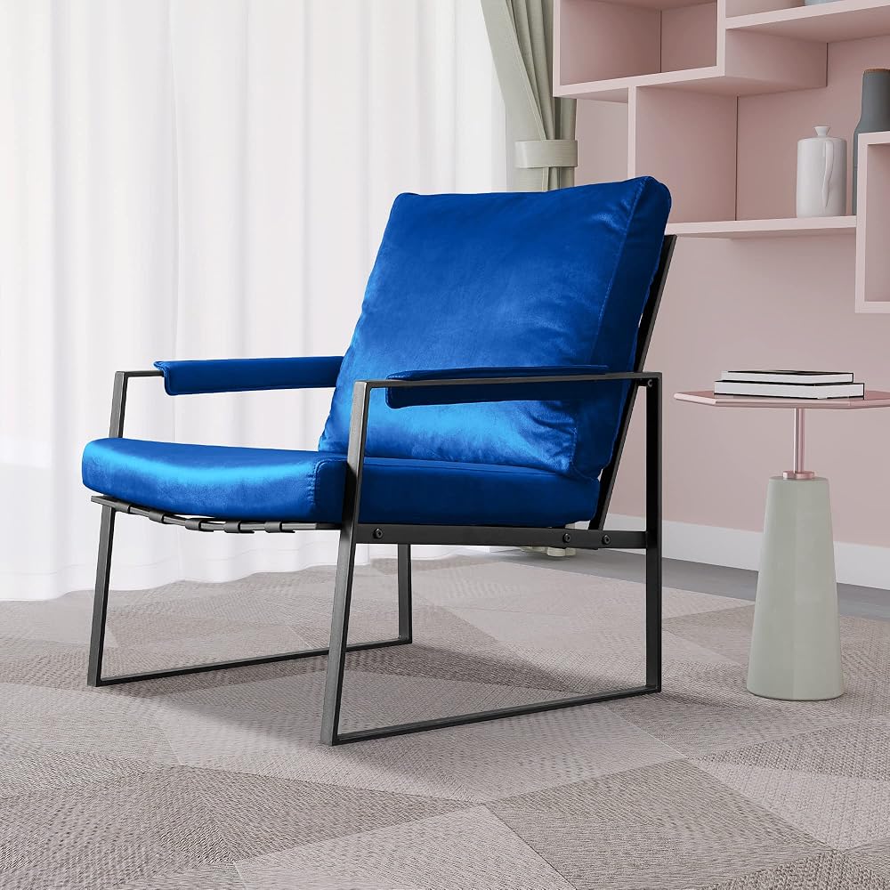 27.54" Modern Relax Single arms Chair with Velvet Cushion (Blue)